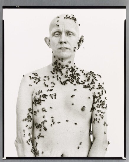 Ronald Fischer cubierto de abejas, retrato de Richard Avedon, 1981